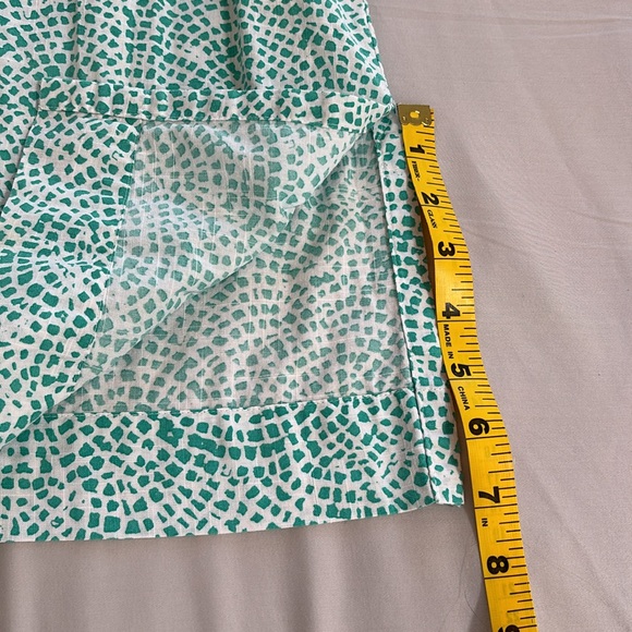 Foxcroft for Appleseed’s Wrinkle Free Y-neck Tunic green white mosaic cotton 14P - Picture 15 of 16
